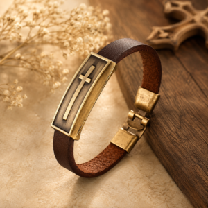 Pulsera de Cuero con Cruz de Bronce